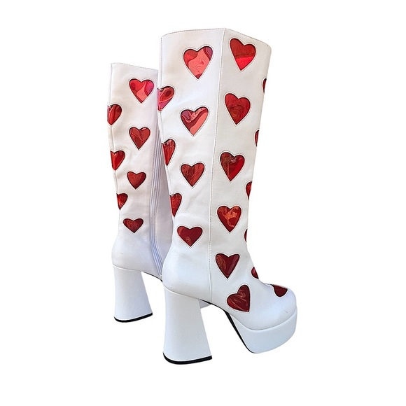 Sugar Thrillz RETRO ROMANCE White With Red clear heart GO GO BOOTS Size 7 - Picture 10 of 16